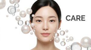 필러 시술 후 평온한 표정의 여성과 수분 공급을 상징하는 비주얼